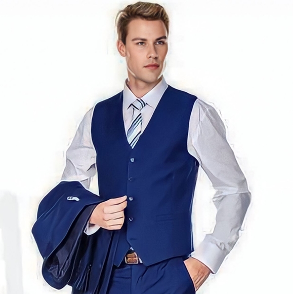 Men's Premium Blue 3 Piece Slim Fit Suit Size 36S x 30W - Picture 4 of 6